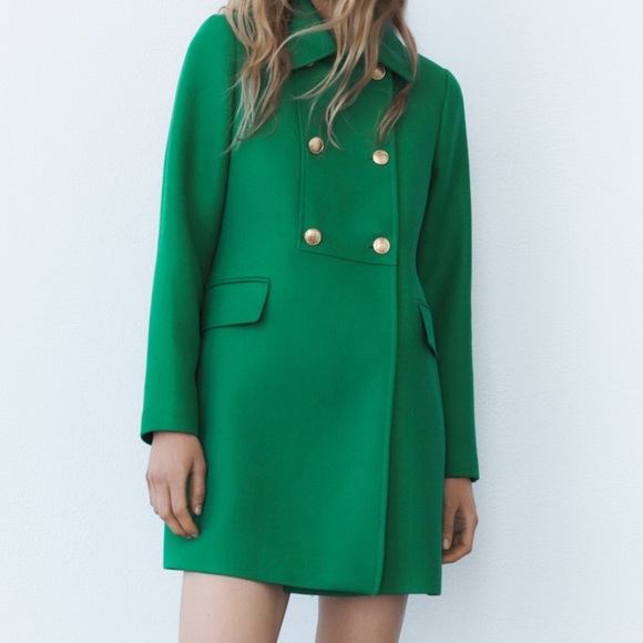 ZARA TAILORED BUTTONED COAT SIZE Small Apple green 0/5247/243 gold buttons NWT - Picture 4 of 11